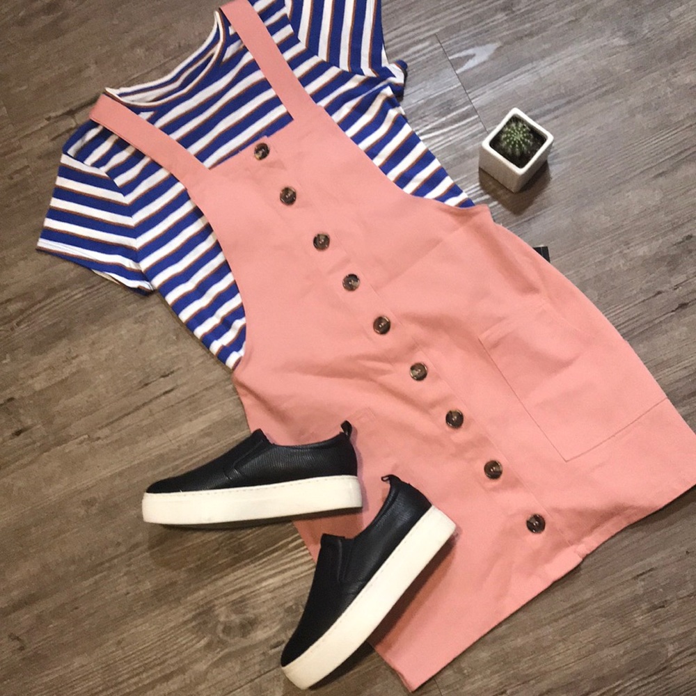 Cute button up pinafore overall dress